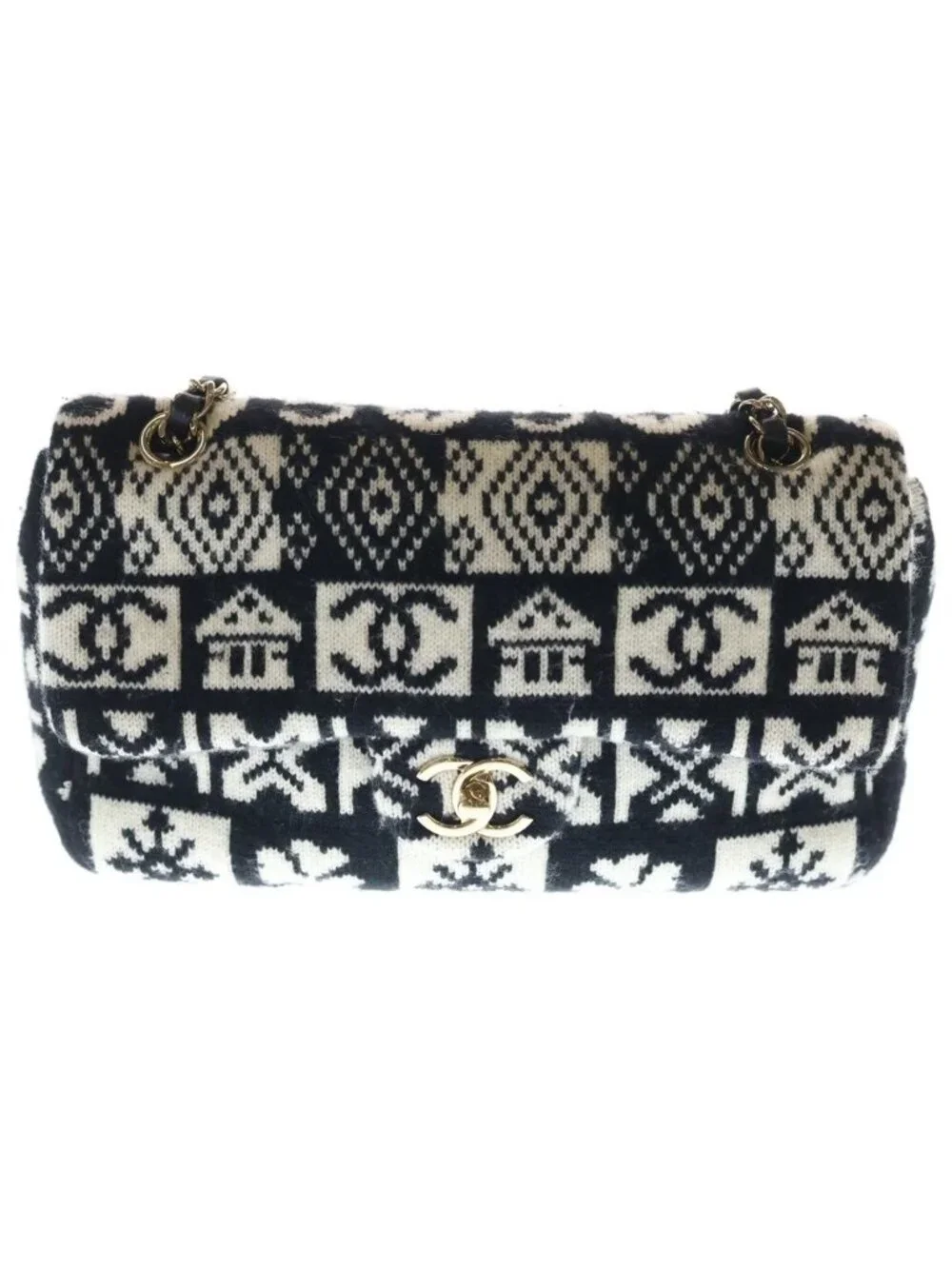 Chanel Coconut Jewel Gold Chain Shoulder Bag White Black